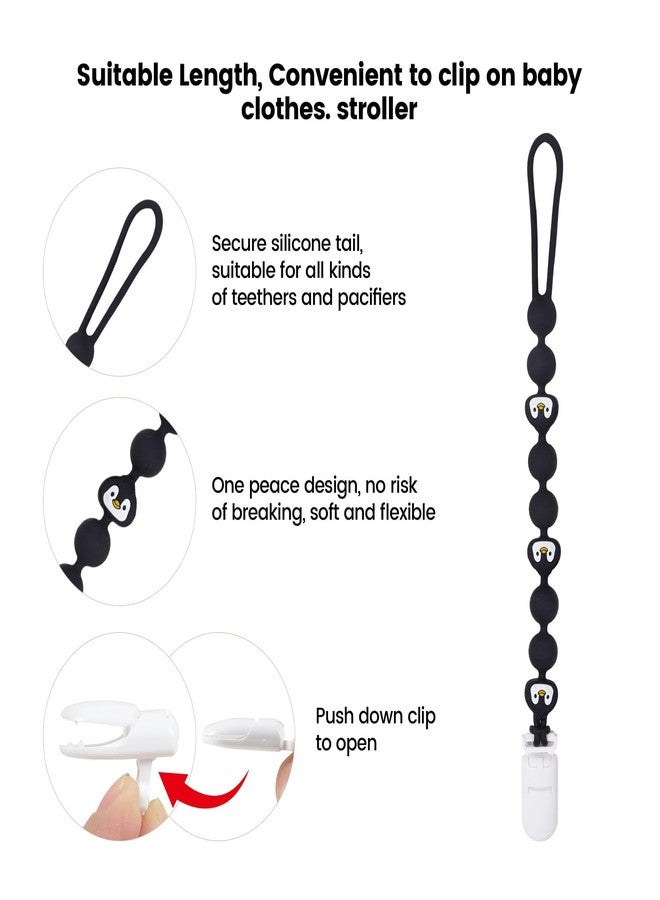 AmazingM Cute Animal Baby Food Grade Silicone Teether Toy with One Piece Design Pacifier Clip Holder,Teething Pain Relief Toys Gift Set for 3 Months+ Boys and Girls,Freezer Safe,BPA Free (Penguin) - Image 3